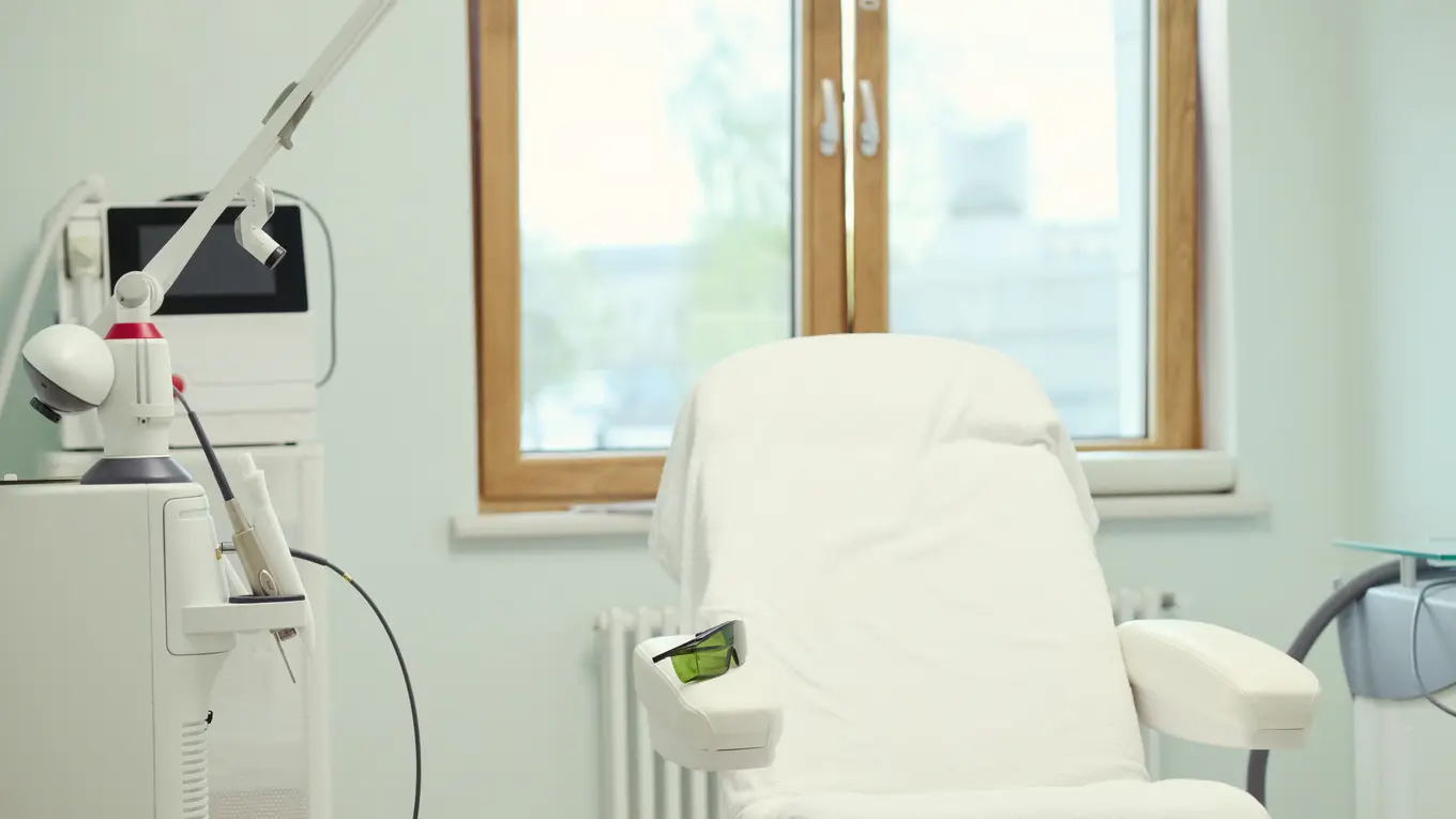 treatment chair and laser machine in a clean room